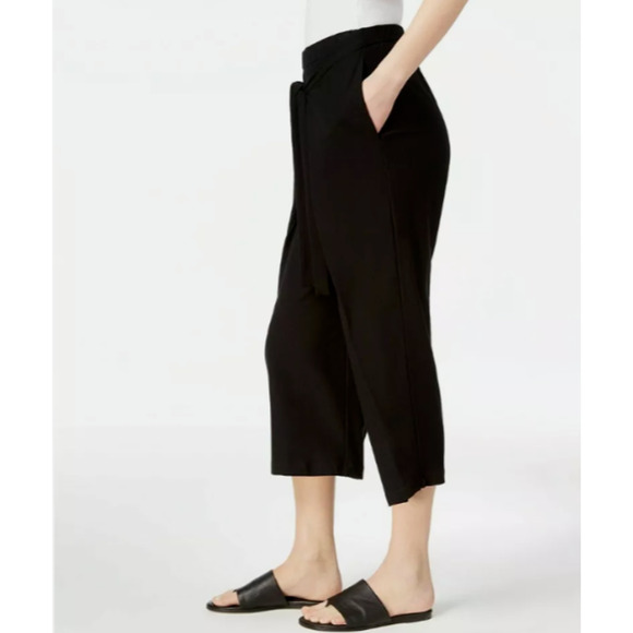 Eileen Fisher Stretch Crepe Black Tie Front Crop Pants Wide leg Small - Picture 10 of 10